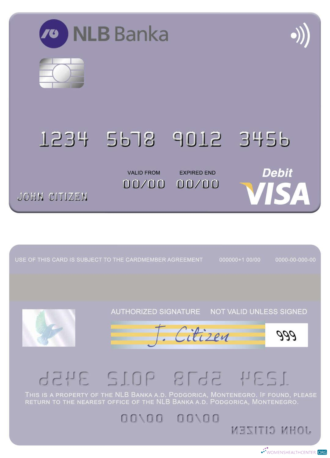 Download Montenegro NLB Banka a.d. Podgorica visa debit card Photoshop template